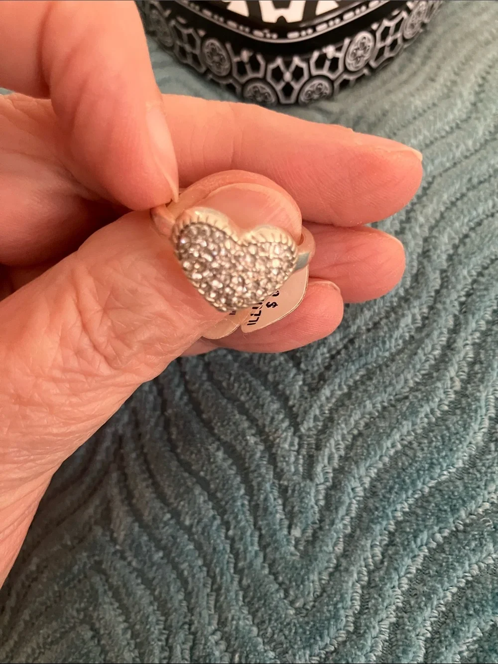 Liz Claiborne Silver Tone Heart Ring with Pave Crystals